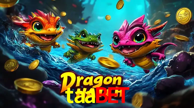 Arte promocional do jogo Dragon Hatch com três adoráveis dragões bebês nadando entre moedas de ouro, um dos slots mais divertidos para jogar no cassino taabet.