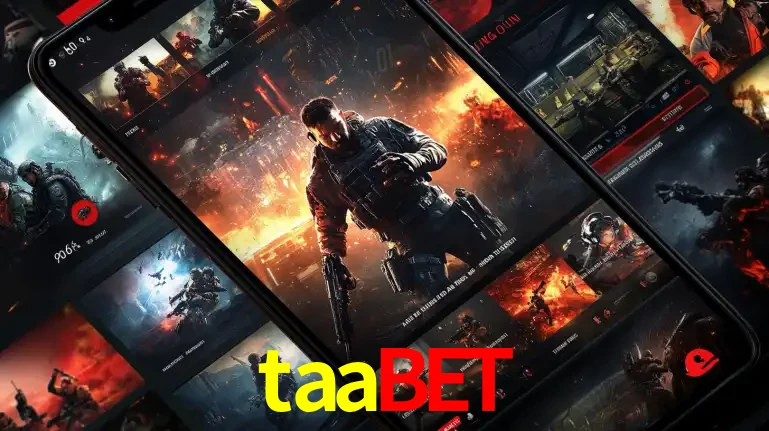 Tela de um celular exibindo uma galeria de jogos de tiro com temática militar, mostrando a variedade de e-sports disponíveis para apostas na plataforma de entretenimento taabet.