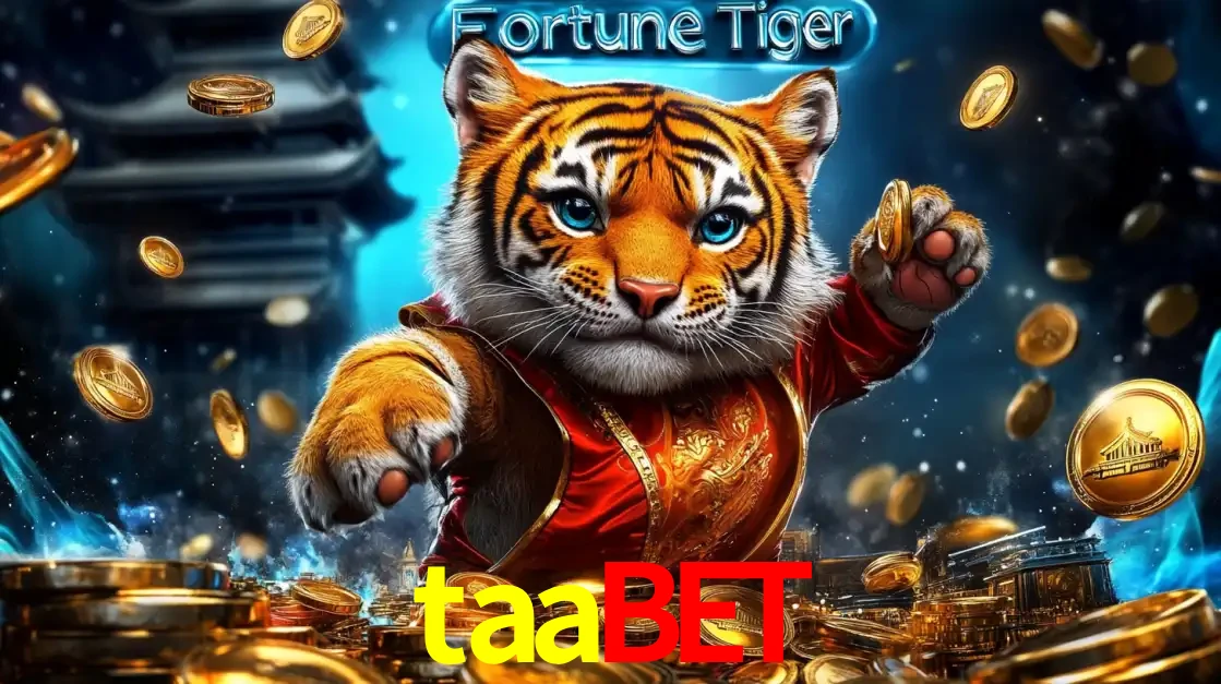 Imagem promocional do jogo de slot Fortune Tiger, com um tigre majestoso em traje tradicional cercado por uma fortuna em moedas de ouro, disponível agora no cassino taabet.